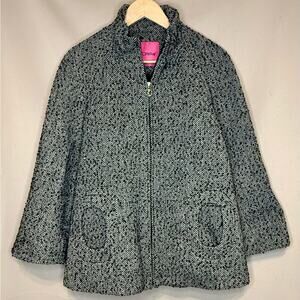 NWOT Betsey Johnson White and Black Herringbone Tweed Coat size Medium